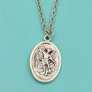 Archangel Saint Michael & Dragon Two Sided Faith Necklace 22 in. 925 Chain